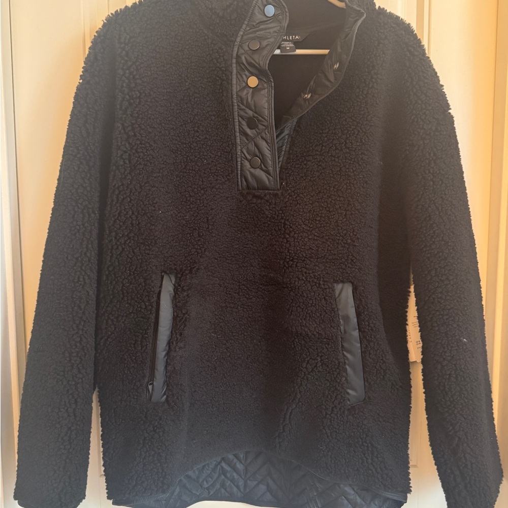 Athleta Black Sherpa Pullover with Quilted Accents